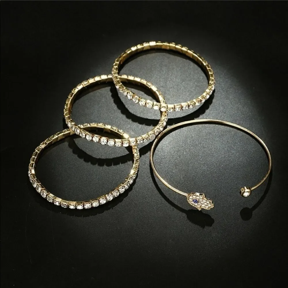Bracelets Pack (4) Hamsa Rhinestone/ Zinc Alloy